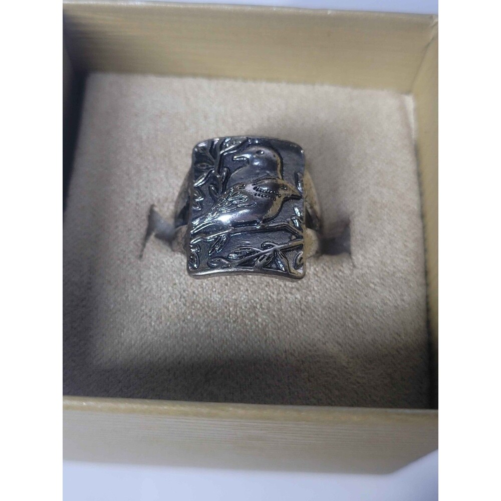 Love Bird Silver Over Copper Handmade Ring - Artisan Jewelry - Size 7.5